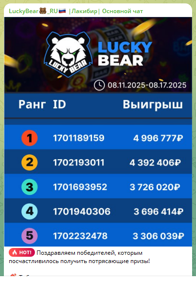 Выигрыши игроков Lucky Bear Casino — реальные отзывы